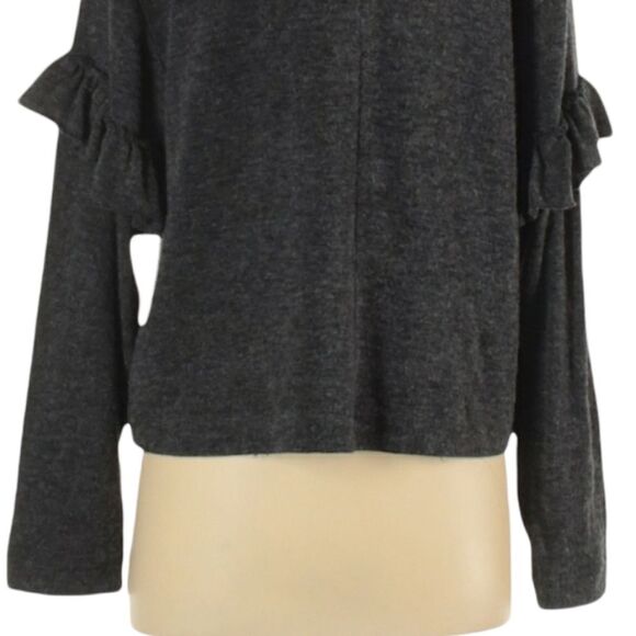 Zara Collection Sweater Size S Gray Ruffle Sleeve Boat Neck Preppy Cottagecore - Picture 4 of 6